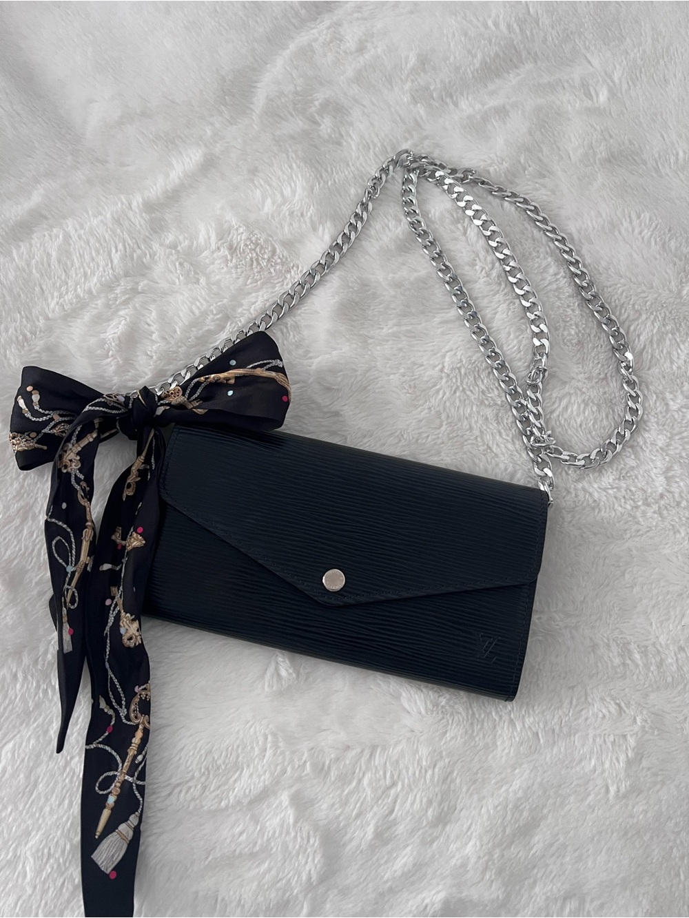 Louis Vuitton Black Epi Leather Long Wallet, Silver Hardware, Sarah Wallet